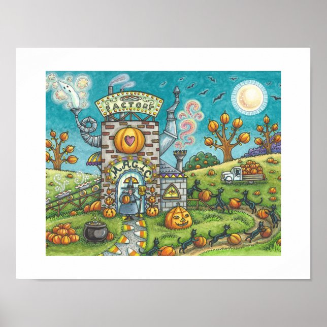 WITCH & BLACK CATS ASSEMBLY LINE PIE FACTORY Funny Poster (Front)