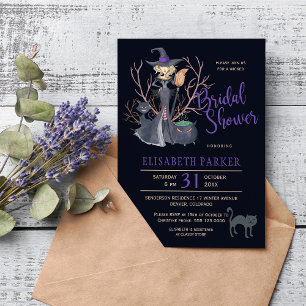 Witch black cats Halloween bridal shower party Invitation