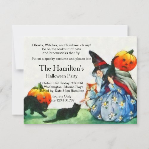 Witch  Black Cats Vintage Halloween Party Invitation