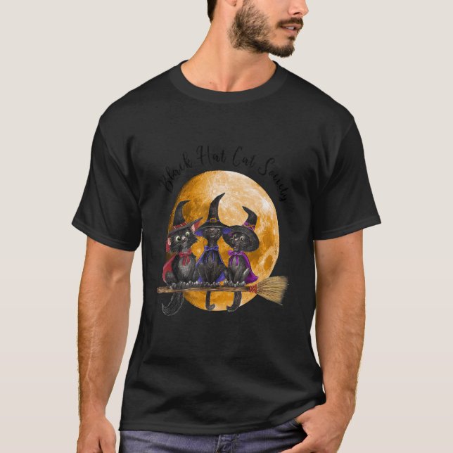 Witch Black Hat Cat Society Halloween T-Shirt (Front)