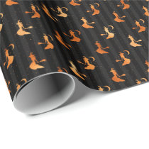 Witch Black Stripes Copper Halloween Pattern Wrapping Paper