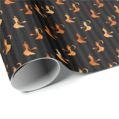 Witch Black Stripes Copper Halloween Pattern Wrapping Paper