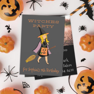 Witch Blond Girl Halloween Birthday Party Invitation
