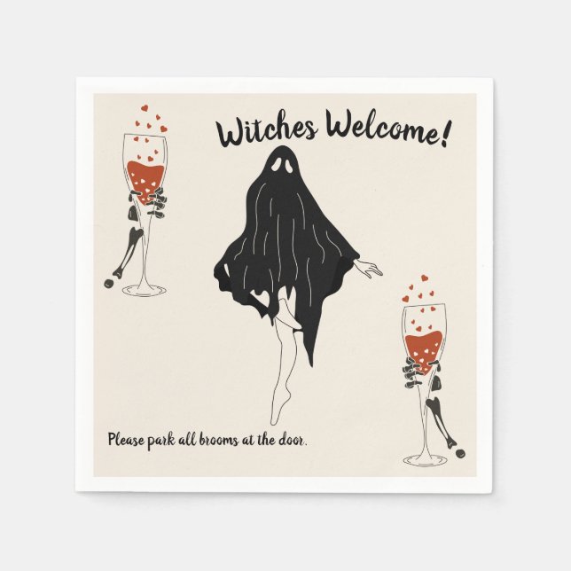 Witch Bloody Cocktail Hart Skeleton Hand Halloween Napkins (Front)