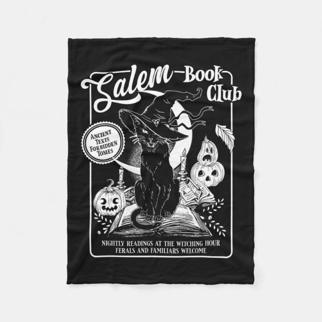 Witch Book Club Bookish Retro Halloween Black Cat  Fleece Blanket (Front)