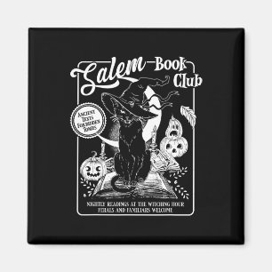 Witch Book Club Bookish Retro Halloween Black Cat Magnet