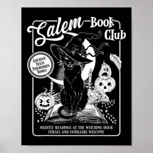 Witch Book Club Bookish Retro Halloween Black Cat  Poster