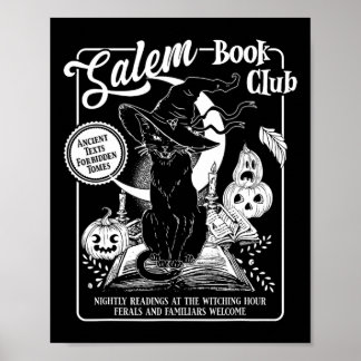 Witch Book Club Bookish Retro Halloween Black Cat Poster