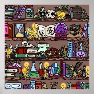 Witch Bookshelf with Cozy Clutter Poster