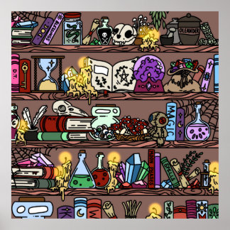 Witch Bookshelf with Cozy Clutter Poster