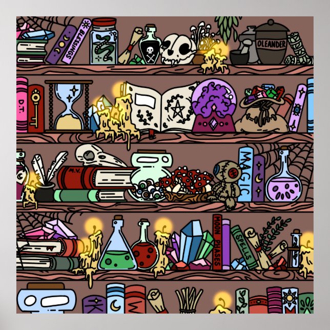 Witch Bookshelf with Cozy Clutter Poster (Front)
