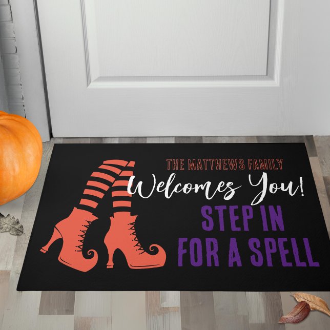 Witch Boots Funny Custom Name  Doormat (Welcome your guests with this clever Halloween door mat!)