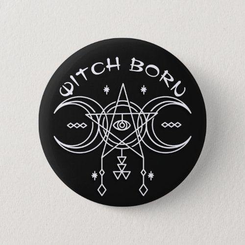 Witch Born Triple Moon Pentacle Star Button