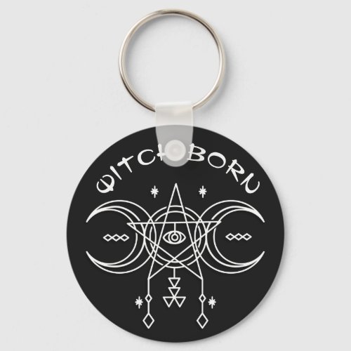 Witch Born Triple Moon Pentacle Star Witchcraft Keychain