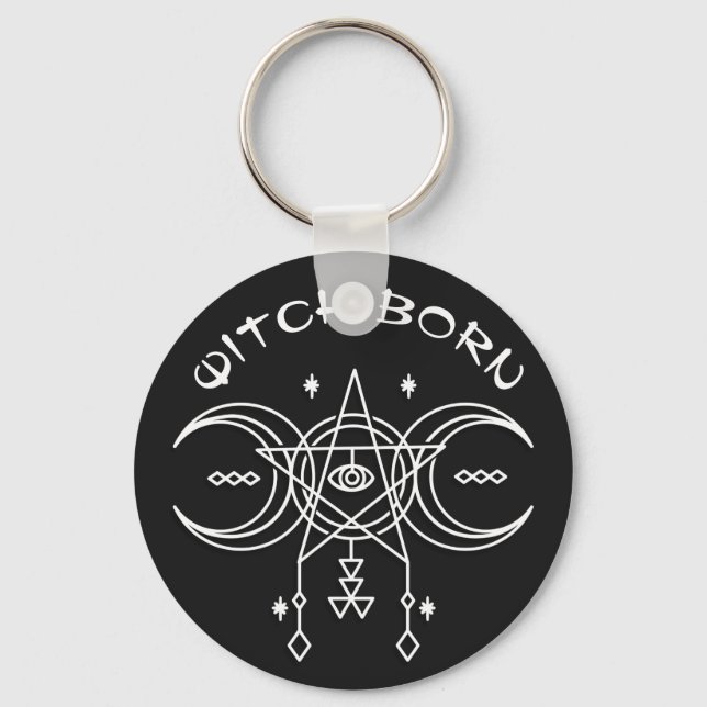 Witch Born Triple Moon Pentacle Star Witchcraft Keychain (Front)