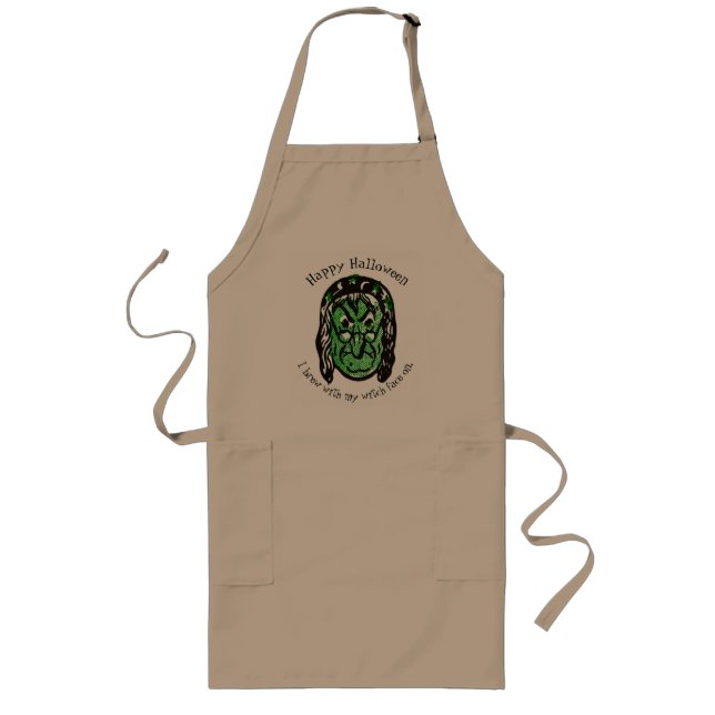 Witch Brew Apron - Custom Green Witch Face (Front)