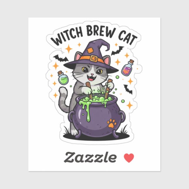 Witch Brew Cat – Magic Cauldron Halloween Sticker (Sheet)