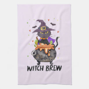 Witch Brew – Halloween Witch Cat in a Cauldron Kitchen Towel