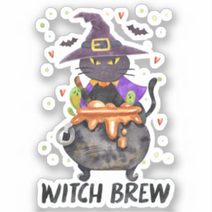Witch Brew – Halloween Witch Cat in a Cauldron Sticker