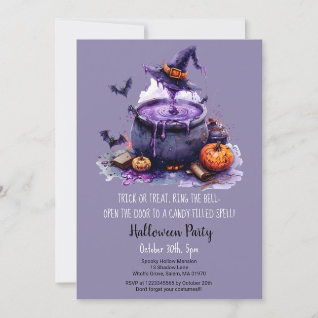 Witch Brew Trick or Treat Pumpkins Halloween Party Invitation (Front)