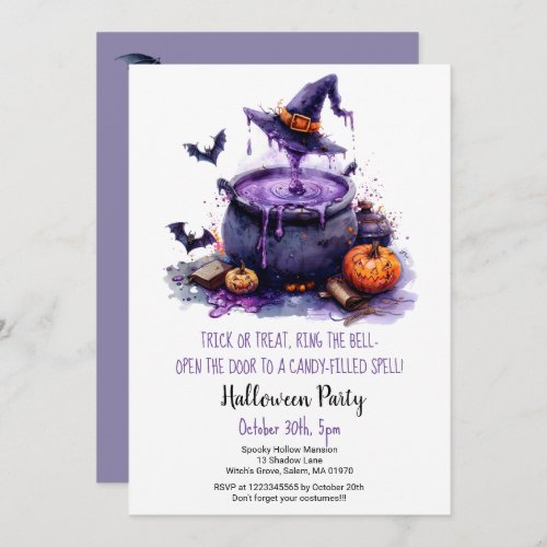 Witch Brew Trick or Treat Pumpkins Halloween Party Invitation