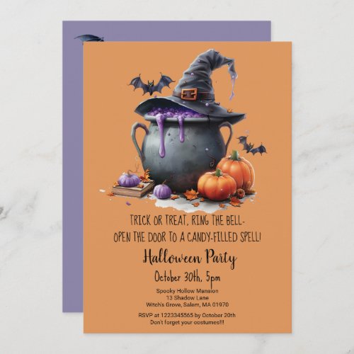 Witch Brew Trick or Treat Pumpkins Halloween Party Invitation