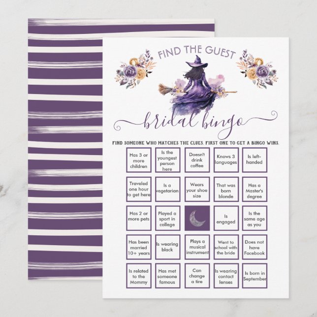 Witch Bridal Shower Find the Guest BINGO  Invitation (Front/Back)