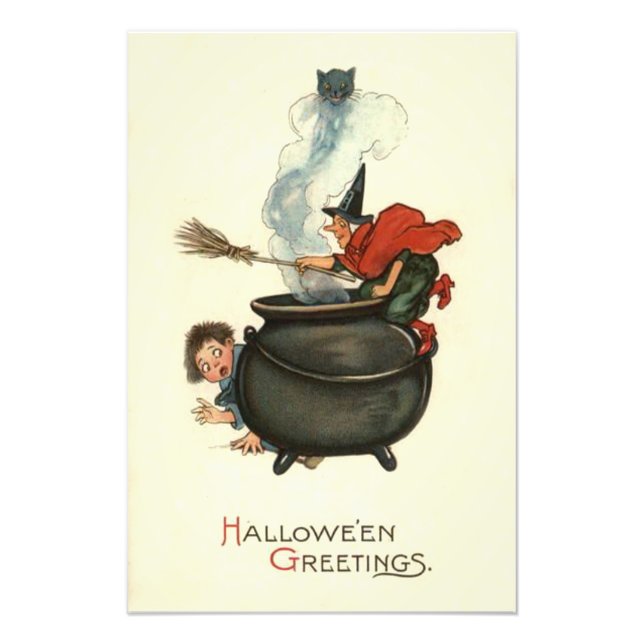 Witch Broom Black Cat Cauldron Smoke Photo Print (Front)