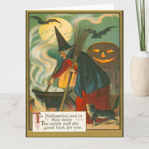 Witch Broom Cauldron Jack O Lantern Bat Cat Card