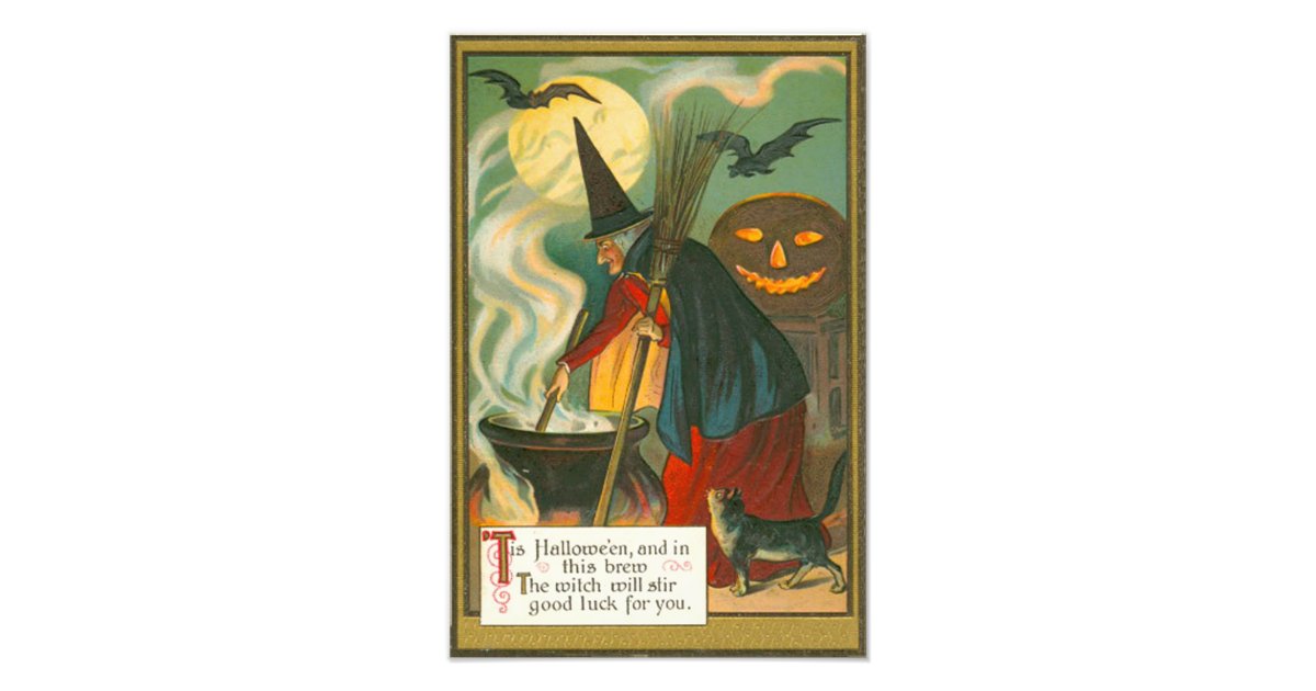 Witch Broom Cauldron Jack O Lantern Bat Cat Photo Print | Zazzle