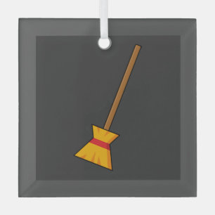 Witch Broom Glass Ornament