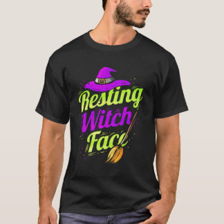 Witch Broom Halloween Resting Witch Face T-Shirt