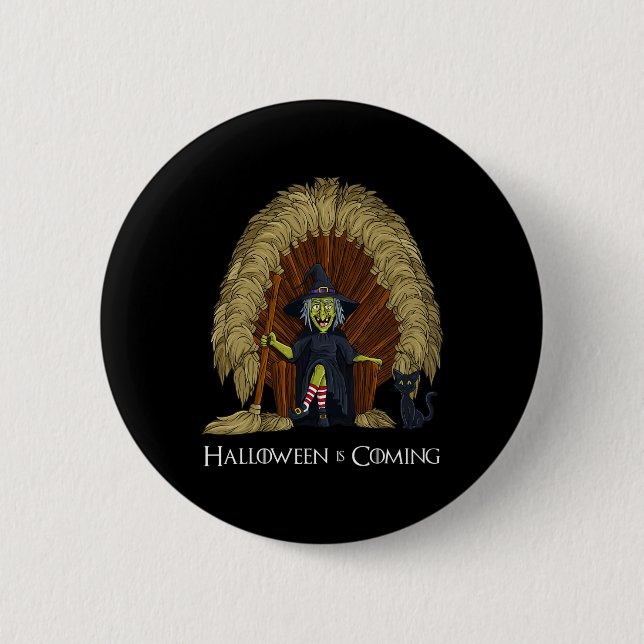 Witch Brooms Throne Fun Halloween Girls Kids  Button (Front)