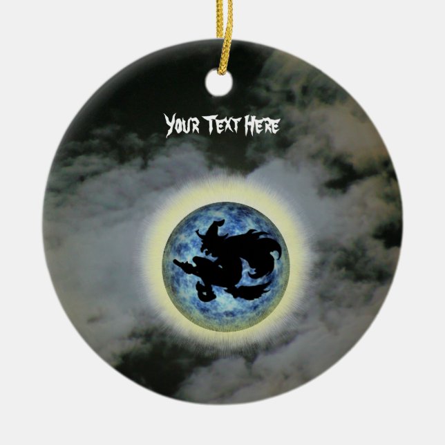 Witch Broomstick Full Moon Halloween Ornament (Front)
