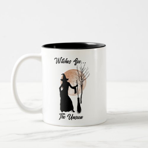 Witch Broomstick Orange Moon Black White Quote Two_Tone Coffee Mug