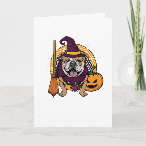 Witch Bulldog Dog Costume For Spooky Halloween Card