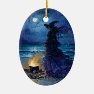 Witch by the Moonlit Sea Ceramic Ornament