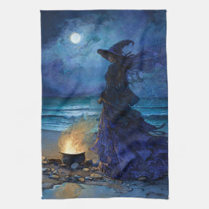 Witch by the Moonlit Sea Kitchen Towel