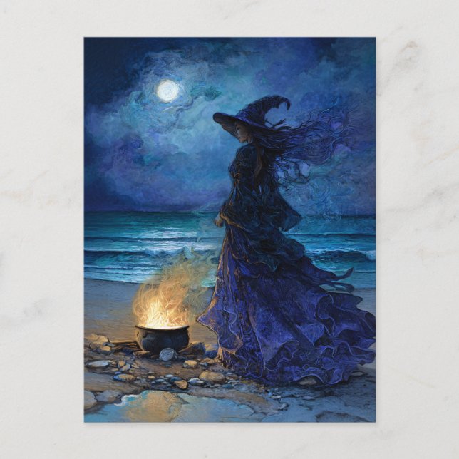 Witch by the Moonlit Sea Postcard (Front)