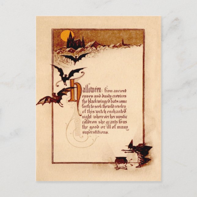 Witch Caldron Bat Full Moon Postcard (Front)