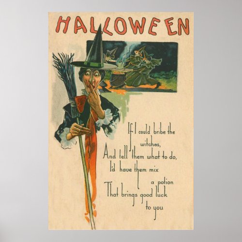 Witch Caldron Broom Night Witchcraft Poster