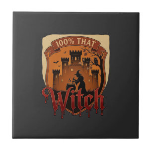 Witch Castle Cauldron Owl Bats_1 Ceramic Tile