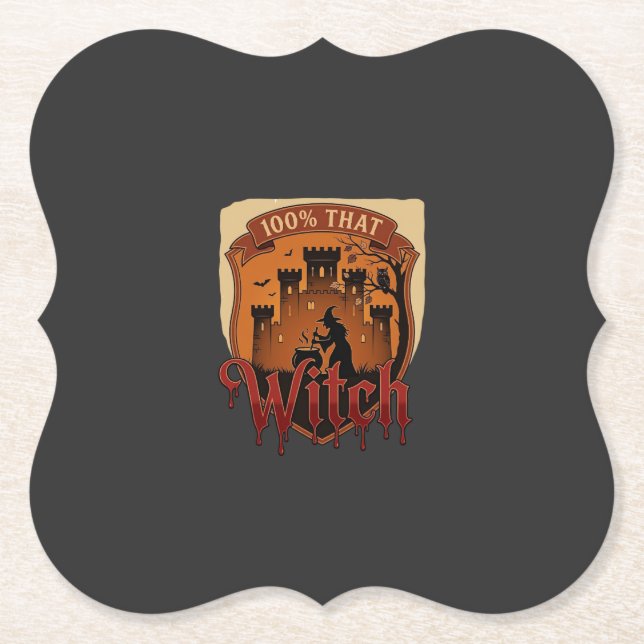 Witch Castle Cauldron Owl Bats_1 Paper Coaster (Front)