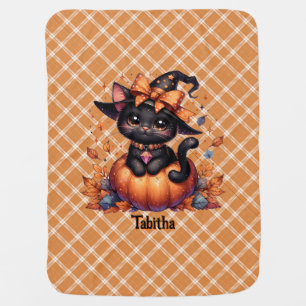 Witch Cat Add Baby's Name Cute Halloween Baby Blanket