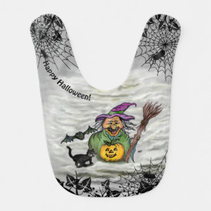 Witch , Cat , Bat and Pumpkin , Happy Halloween ! Baby Bib