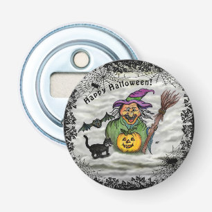 Witch , Cat , Bat and Pumpkin , Happy Halloween ! Bottle Opener
