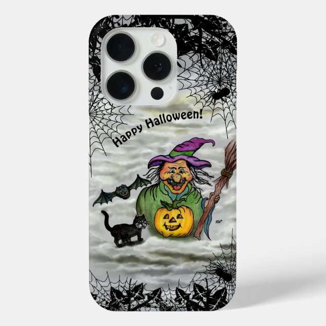 Witch , Cat , Bat and Pumpkin , Happy Halloween ! Case-Mate iPhone Case (Back)