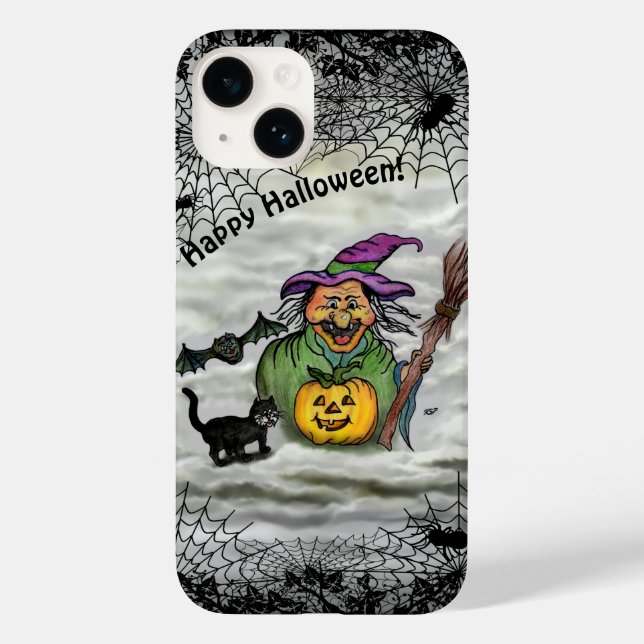 Witch , Cat , Bat and Pumpkin , Happy Halloween ! Case-Mate iPhone Case (Back)