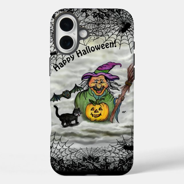Witch , Cat , Bat and Pumpkin , Happy Halloween ! Case-Mate iPhone Case (Back)