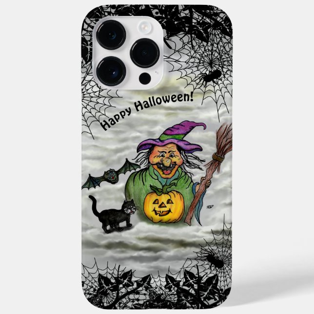 Witch , Cat , Bat and Pumpkin , Happy Halloween ! Case-Mate iPhone Case (Back)